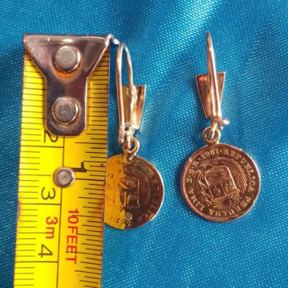 Peruvian Antique Coin Earrings - 18k Solid Gold - Picture 8 of 8